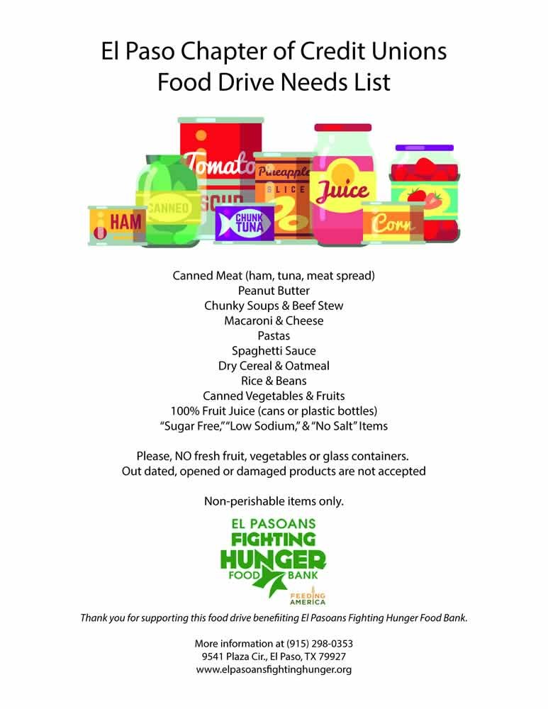 El Paso Chapter of Credit Unions Month Long Food Drive